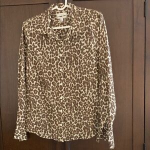 JCrew Leopard Print Button-Up Blouse
